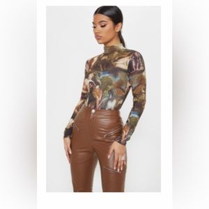 Multi Renaissance Printed High Neck Long Sleeve Bodysuit
